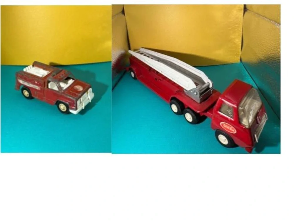 Lot of 2: One Tonka Swivel Fire Ladder Truck 1 Tootsie Toy Fire Equipment Truck